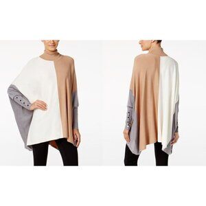 Alfani Sweater Size Large Cape Poncho Pullover Colorblock Beige Gray Nude Cozy
